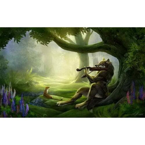 Fun Home Decor Art Wall Fantasy Violin Wolf Oil Painting Drawn Printed On Canvas For Home Decoration Gifts