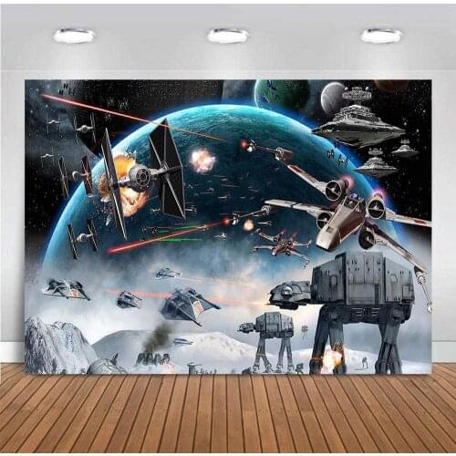 Universe Wars Science Fiction Photography Backdrop Black Star Galaxy Background Children Boys Birthday Party Baby Shower Banner