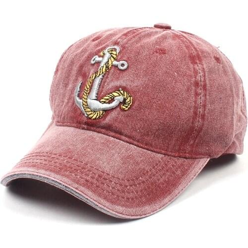 Embroidery Baseball cap Water scrubbing ship anchor Embroidery Baseball cap Spring summer Unisex Retro Embroidery Peaked cap