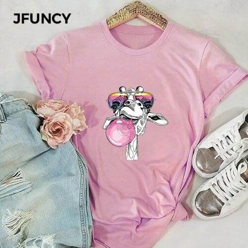 JFUNCY Plus Size Women Cotton Tee Top 2020 Summer New Printed T Shirt Short Sleeve Female T-shirts Woman Casual Loose Tshirt