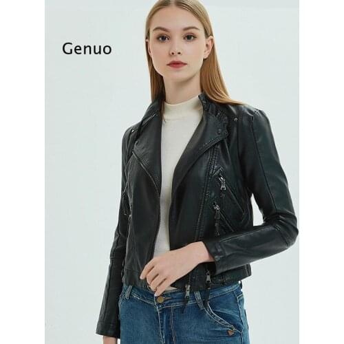 2021 Spring and Autumn Womens Clothing Jacket Leather Pu Leather Motorcycle Short Slim Small Coat