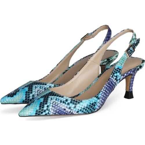 Womens Pointy Toe Slingbacks Stilettos High Heel Pumps Sandals Shoes Snake Pattern Plus Size New 2021
