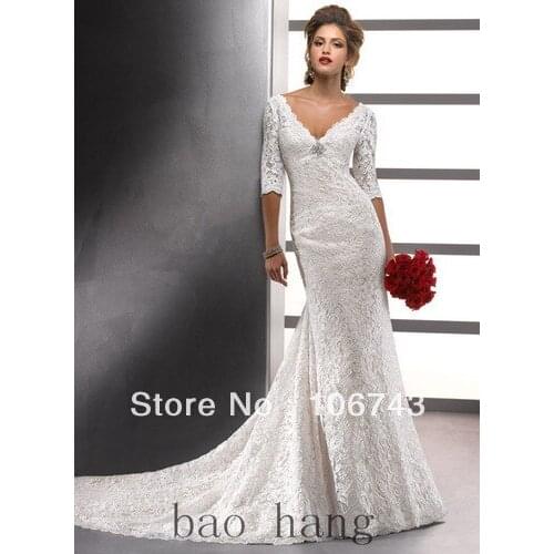 2018 new design hot Fashionable Bridal Gown with small train Mermaid Ivory Lace Half Sleeve V-neck mother of the bride dresses
