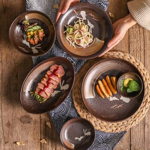 1 PC Japanese Dish Plate Rabbit Patterned Steak Pasta Ceramic Underglaze Exquisite Made in Japan