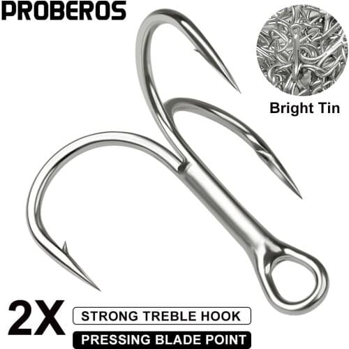 10pcs/lot Bright Tin Fishing Hooks 14#-3/0# High Carbon Strong Treble Hooks Super Sharp Solid Triple Barbed Fishhooks