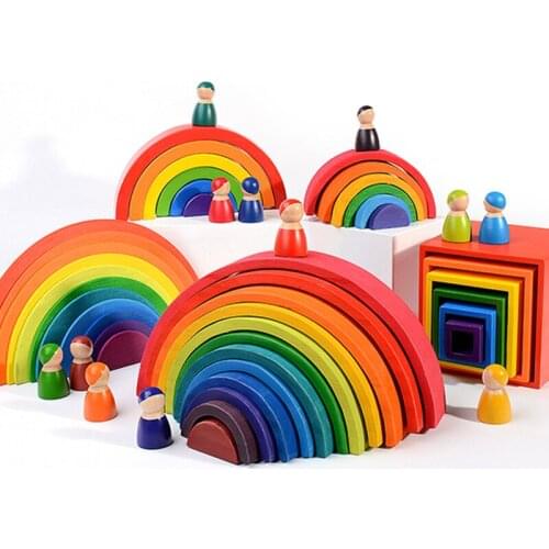 12 Pcs/Lot Wooden Toys for Boys Rainbow Blocks Wood Toy Kids Creative Rainbow Building Blocks Educational Toys Christmas Gift