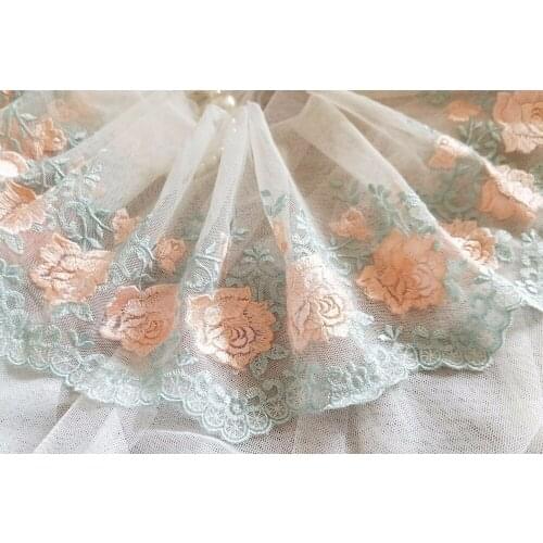 2 Yards Lace Trim Pink Roses Embroidered Tulle Lace 6.69" Wide Doll Dress Underwear Costume DIY Craft Supplies