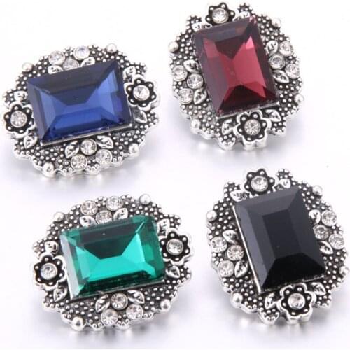 2019 New 10pcs/lot Mixed Rhinestone Square Styles Metal Charms 18mm Snap Button Jewelry For Snaps Bracelet DIY Snap Jewelry
