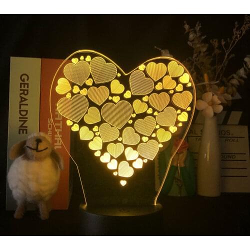 3D LED Colorful Lamp Scattered Heart Shaped Love for Mothers Fathers Day Birthday Valentine Gift Bedroom Decor Nightlight