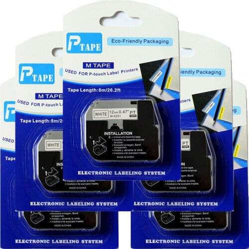 5pcs/lot M-K231 brother mk tape mk 231 MK231 MK-231 Black on white for PT-65 PT-70 PT-80 PT-85 PT-90 PT-M95