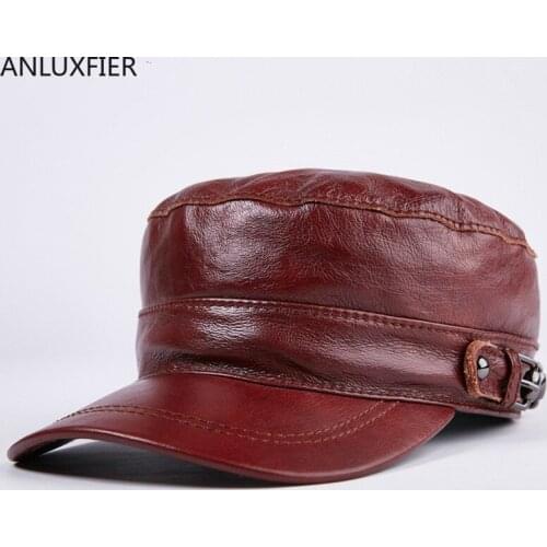 B-7204 100% Genuine Leather Baseball Cap New Mens Real Leather Cap Male Adult Solid Adjustable Army Hat Winter Warm Peaked Cap