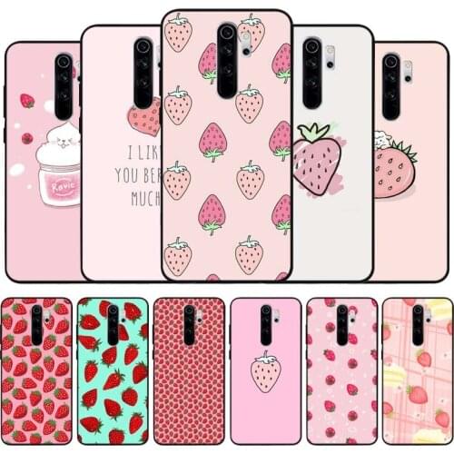Strawberry black Silicone Phone Case For Redmi note 9 8 7 Pro S 8T 7A Cover