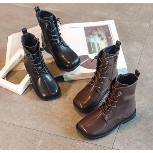 Kids Square Toe Short Boots 2021 Autumn Baby Girls Martin Boots Comfy Flat Ankle Boots Winter Non-slip Toddler Boots