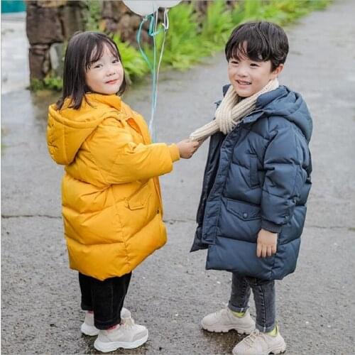 2021 Winter 3-13Years Old Childrens OutwearDown Jacket Boys Girls Long Thickened Warm Solid Hooded Down Coat For Kids Clothes