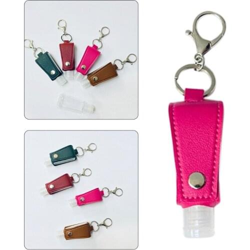 Travel Portable 30ml Clear Empty Bottle with Faux Leather Keychain Holder Carrier Refillable Hand Sanitizer Container