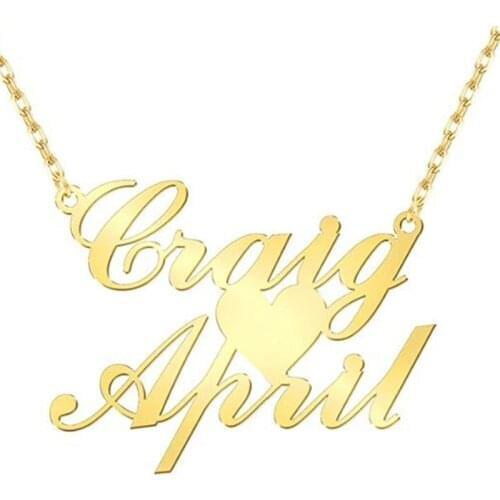 Double Silver Women necklace Two Names with Heart Nameplate Necklace Christmas Gift Birthday Gift