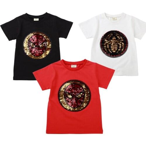 Change Color T Shirt For Boys Captain America Children Clothing Outfits Flip Sequins Tops Tee Shirt Fashion Casual Cotton