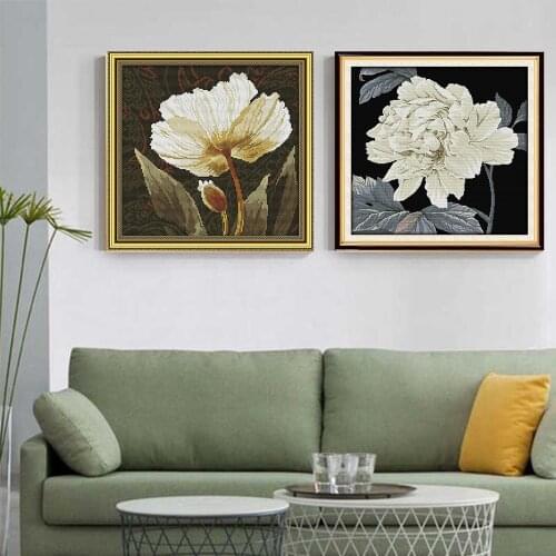 HUACAN Cross Stitch Flower 11CT 14CT DIY Gift Embroidery Needlework White Canvas Cross-Stitch Flowers Kits Home Decoration