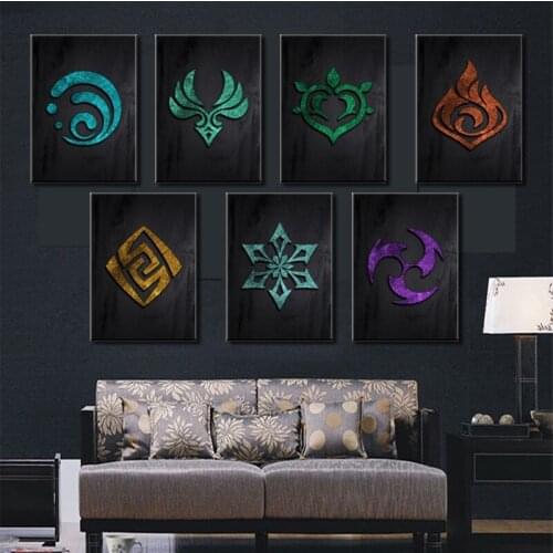Genshin Impact Game Poster Elemental Reaction Canvas Painting Anime Posters Wall Decor Poster Wall Art Picture Home Decor