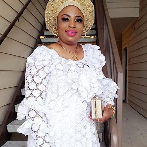 SJD LACE Pure White African Cord Lace Fabric High Quality Eyelet Holes Guipure Cord Lace Water Soluble Lace For Wedding SewA1830