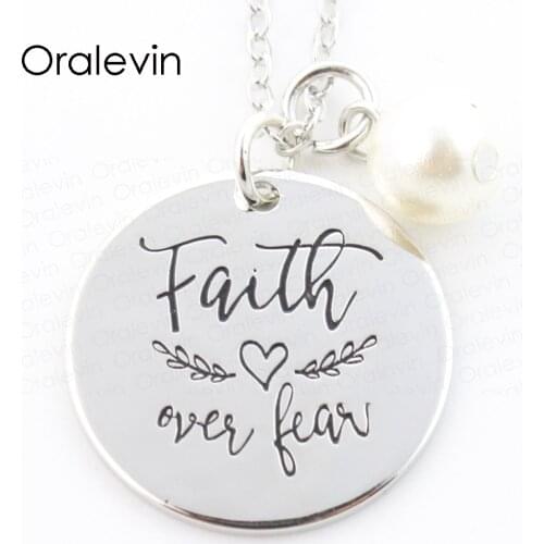 FAITH OVER FEAR Inspired Motivational Charms Pendant Necklace Jewelry Gift For Bestfriend 22MM, 10Pcs/Lot, #LN315