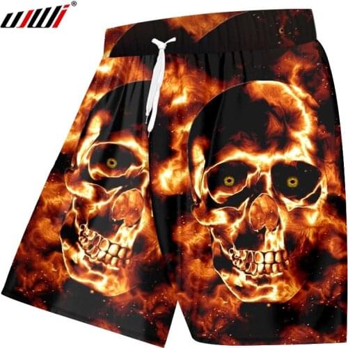 UJWI Mens New Cool Dropshipping Beach Shorts 3D Printed Creative Flame skull Stitching Cool Spandex Clothing
