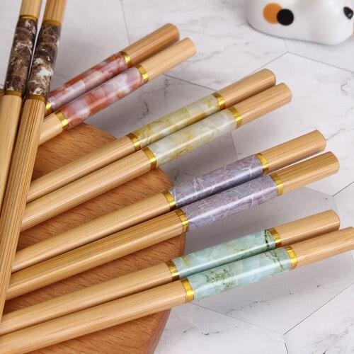 5 Pairs Bamboo Chopsticks Set Marbling Anti-skid Chinese style Sushi Rice Chopsticks Kitchen Tableware Dinnerware Set Gift