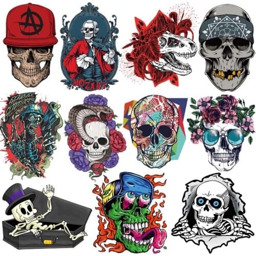 Punk Skull Patch Iron-On Transfers For Clothing Ghost Heat Transfer Rock Patches For Clothes Thermal Transfer Vinyl Iron Sticker