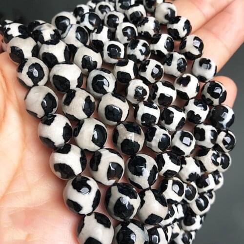 Natural Faceted Black Tibetan Mystical Old Agates Stone Spherical Beads For Jewelry Making DIY Bracelet 15''Inches 6 8 10 12mm