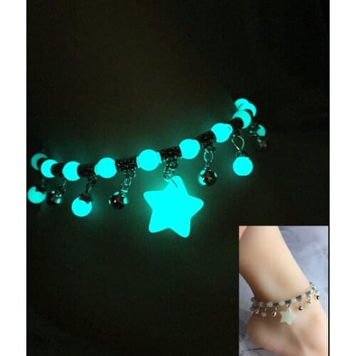 New Fashion Luminous Stones Bead Star Pendant Anklet For Women Bohemia Beach Tassel Handcrafted Ankle Chain Boho Jewelry