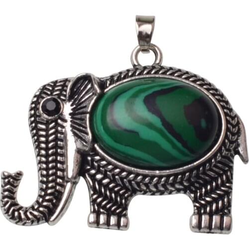 Wholesale 10 pcslots European and American Fashion Jewelry Natural Crystal Stone Thai Elephant Pendant Necklace Turquois