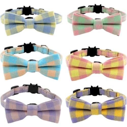 Cat Collar Breakaway with Bow Tie Cute Plaid Patterns Design Adjustable Kitty Safety Collars Pet Accessories for Kitty Puppy