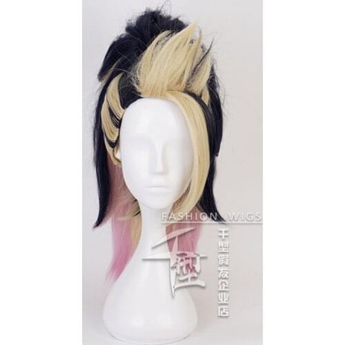 Blue Cosplay Wigs with Ponytails for Akali KDA Multi-color Straight Lolita Harajuku Hair Wig for Halloween Party Daily with Cap