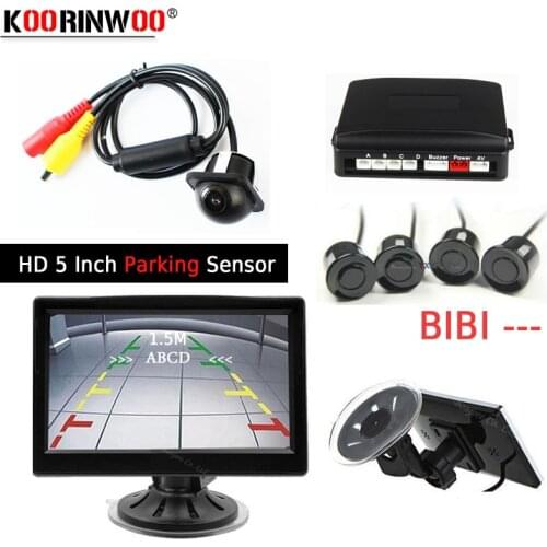 Koorinwoo Parking Kit HD 5 Inch Car Backup Monitor Display Image CCD Car Rear View Camera Car Parking Sensor 4 Radar Parktronic
