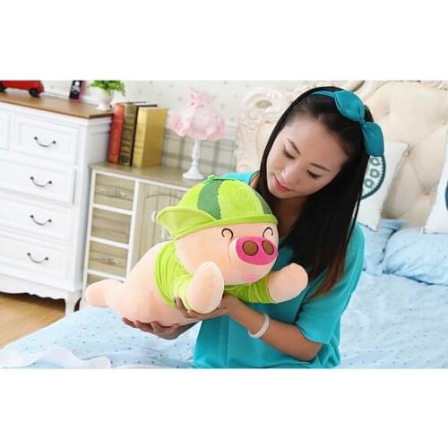 Plush green pig toy stuffed lying watermelon pig doll gift about 60cm 0005