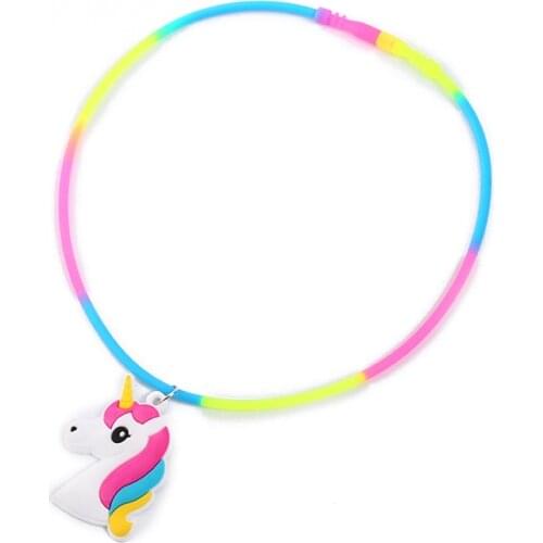 Rainbow Unicorn Pendant Necklaces Rubber Toys Birthday Party Children Girls Best Friend Friendship Gifts Necklaces Jewelry