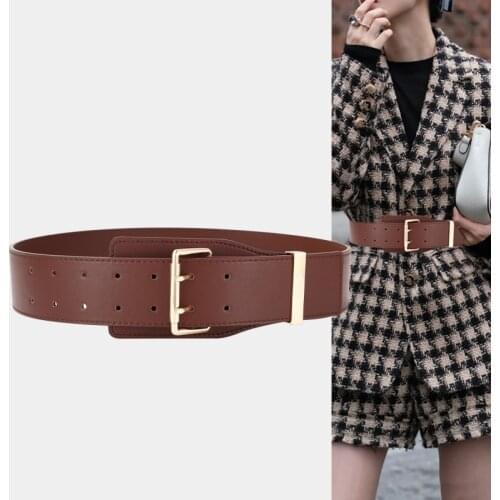 Wide Genuine Leather Gold Pin Buckle Cow Belts Windbreaker High Quality Cowskin Waistbands Girl Wedding Bar Party Decorate Coat