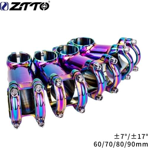 ZTTO Rainbow MTB/Road Bike Stem Polished 7° 17° 7 Degree 60 70 80 90 mm High-Strength Lightweight Fit 31.8mm Handlebar XC AM