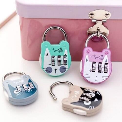 1pc Cute Cat Luggage Padlock Suitcase Backpack Password Lock Cartoon Mini Keyed Padlock Journal Notebook Handbag Code Locks