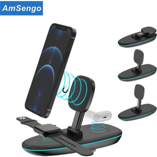 Amsengo Foldable 3 in 1 Wireless Charger Stand For iPhone 12 11 Pro XS MAX XR X 8 15W Qi Fast Charging Portable Phone Holder New