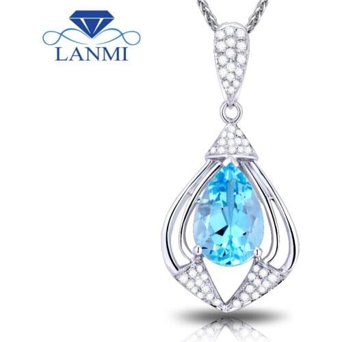 SOLID 18Kt White GOLD NATURAL GORGEOUS Blue Topaz WEDDING PENDANT WP011