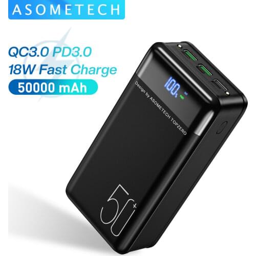 Power Bank 50000mAh Portable Charger LED External Battery PowerBank 50000 mAh 18W QC3.0 PD Fast Charging PoverBank for Xiaomi mi