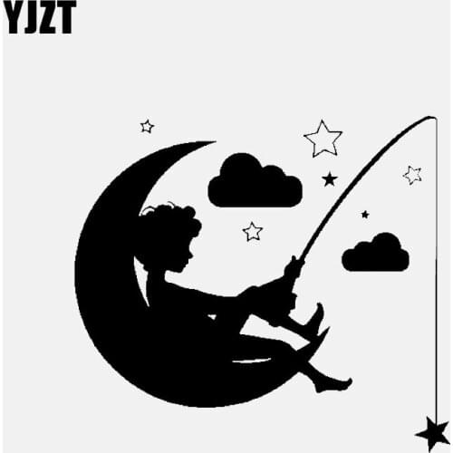 YJZT 15.3CM*13.7CM Cartoon Car Sticker Stars Vinyl Decal Boy Moon Black/Silver C3-0635