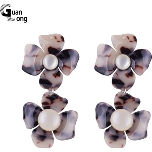Cuanlong Vintage Elegant Acetic Acid Acrylic Flowers Long Earrings for Women Acetate Resin Big Earings Fashion Jewelry Brincos