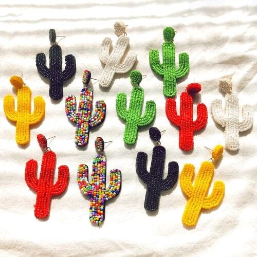 Fashion Personality Stud Ear Cactus Rice Bead Earrings For Women Girls Fashion Drop Dangle Statement Ear Decoration Jewelry