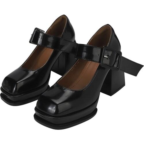 Phoentin Chunky High Heels Mary Jane Shoes 2021 New Women Square Toe Platform Pumps black Retro One Strap Buckle Shoes FT1510