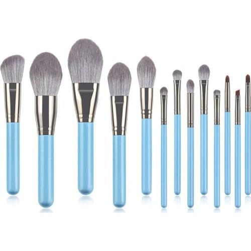 13Pcs Makeup Brushe Set Pearly Blue Wood Handle Soft Synthetic Hair Powder Blusher Bronzer Eyeshadow Cosmetic Brush