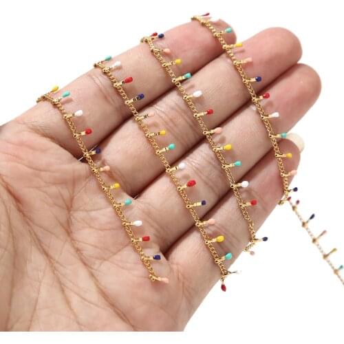 2Meters 11mm Width Fashion Gold Stainless Steel Clips Enamel Dripping Chain Soldered Handmade Findings for DIY Jewelry Making
