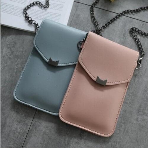 2020 New Cute PU Leather Purse Cat Ear Decoration Long Wallet Purse Buckle Clutch Mobile Phone Touch Screen Bag Womens Wallet