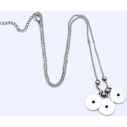 Stainless Steel 3 Round Tag Pendant Necklaces with Rhinestone DIY Beads Chain Necklace Blank Charm for DIY 10pcs